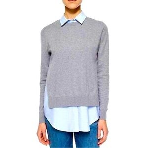 Theory Deverlyn Knit Poplin‎ Combo Shirt Women’s Medium White/Cream Cashmere